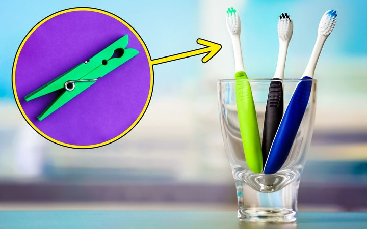 Use A Clothespin to Protect Your Toothbrush From Germs